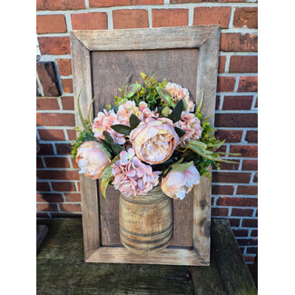 mix - Wandpaneel met vaas en houten lijst - ca. 45 x 78 cm - excl bloemen