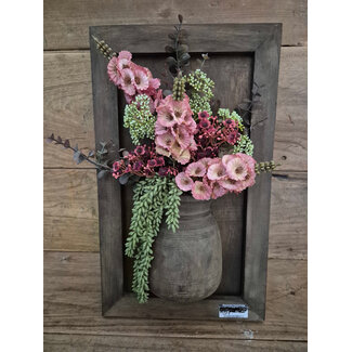 mix - Wandpaneel met vaas en houten lijst - 40 x 64 cm hoog - excl bloemen