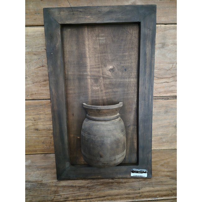 mix - Wandpaneel met vaas en houten lijst - 40 x 64 cm hoog - excl bloemen