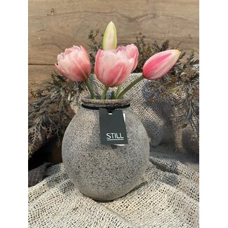 Still 4904 - Lichtgrijs gemeleerde aardewerk vaas - ca. 13 x 15 cm - serie "Rustic"