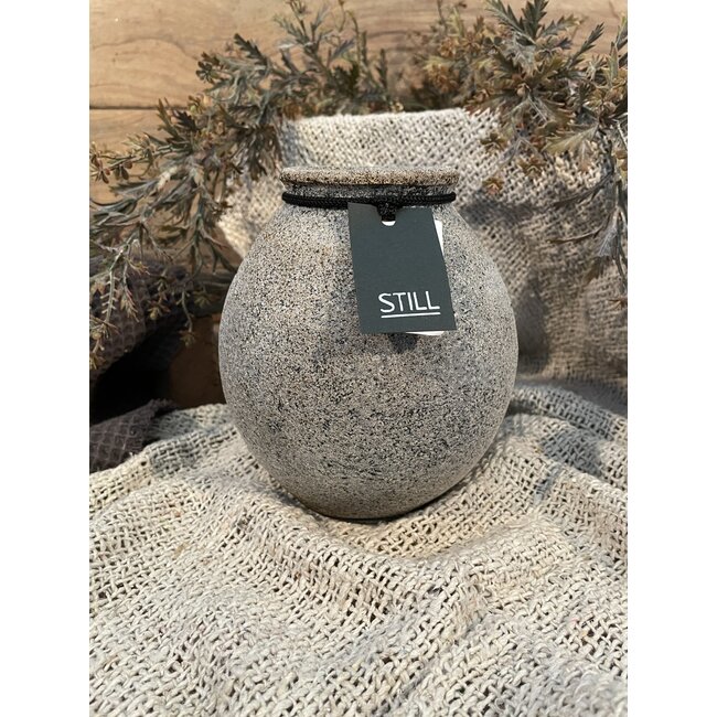Still 4904 - Lichtgrijs gemeleerde aardewerk vaas - ca. 13 x 15 cm - serie "Rustic"