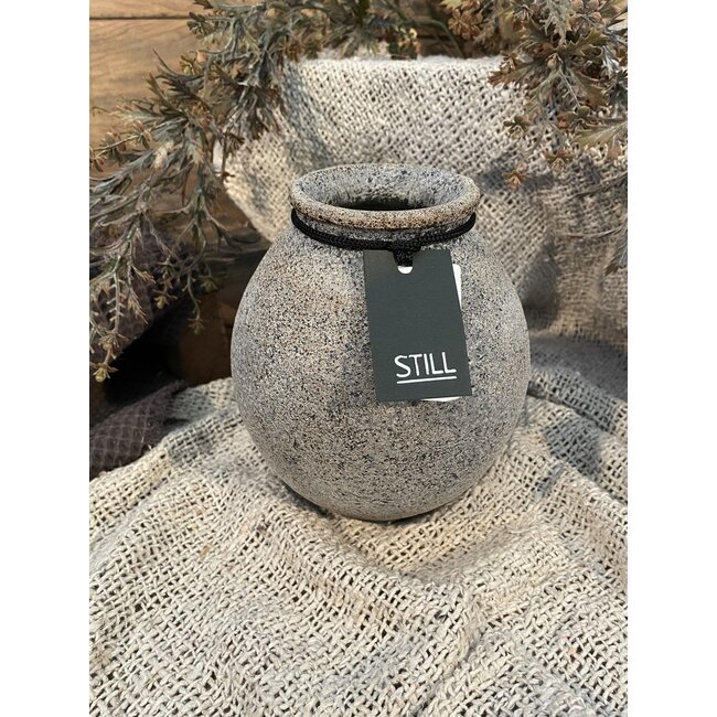 Still 4904 - Lichtgrijs gemeleerde aardewerk vaas - ca. 13 x 15 cm - serie "Rustic"