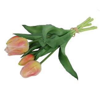 Countryfield Kunst boeket Tulp Tulipa 3Dp zalm/ge-L15B15H28CM