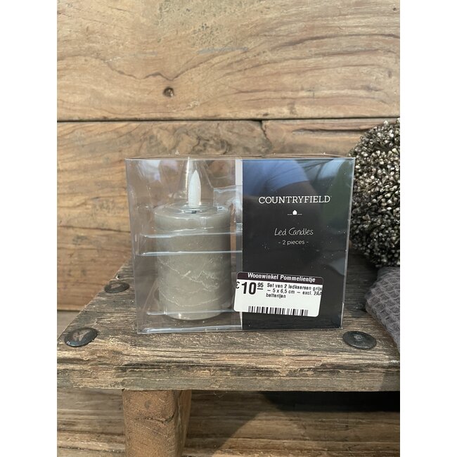 Countryfield Set van 2 ledkaarsen grijs - 5 x 6,5 cm - excl. 2AAA batterijen