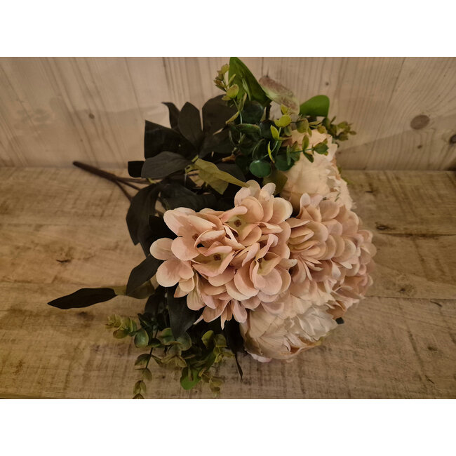 Countryfield Kunstboeket Peony hydrangea 3x3 zalm