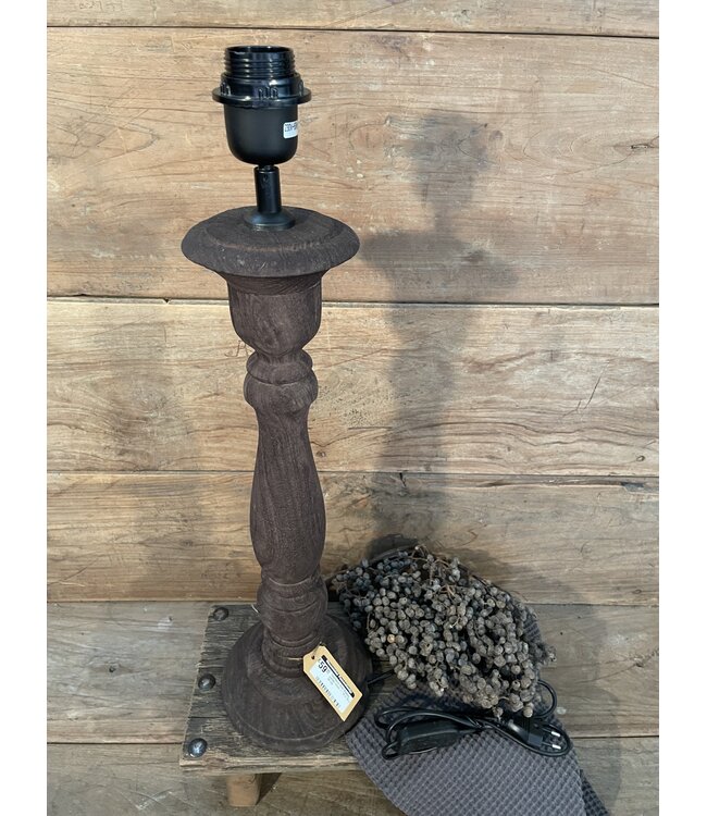 Tafellamp hout Boston umber bruin - 16 x 16 x 50 cm - excl. kap