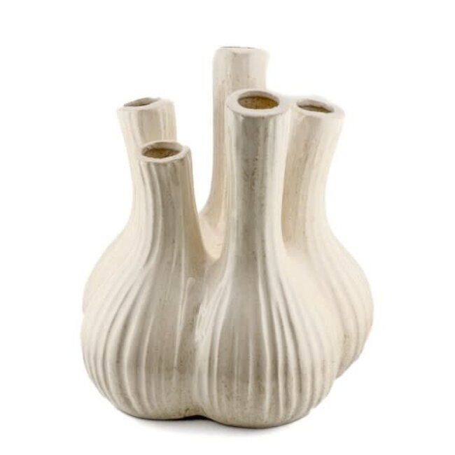 # Aardewerk tulpenvaas garlic beige wb - 22,5x22,5x23,5cm
