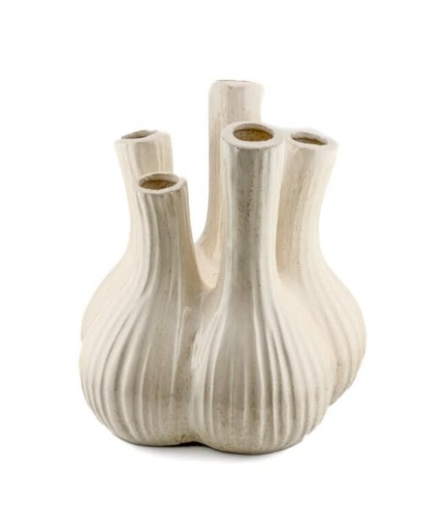 # Aardewerk tulpenvaas garlic beige wb - 22,5x22,5x23,5cm