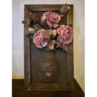 Wandpaneel met vaas en houten lijst incl. boeket- 45 x 78 cm hoog
