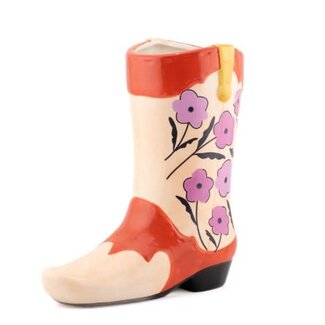 Aardewerk vaas cowboy boot flower S - 	17.1X9XH18.3cm