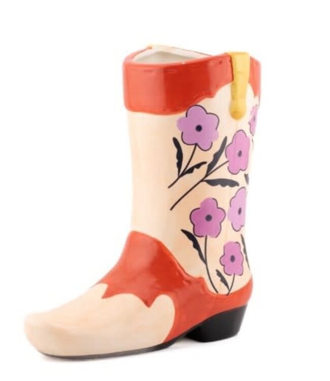 Aardewerk vaas cowboy boot flower S - 	17.1X9XH18.3cm