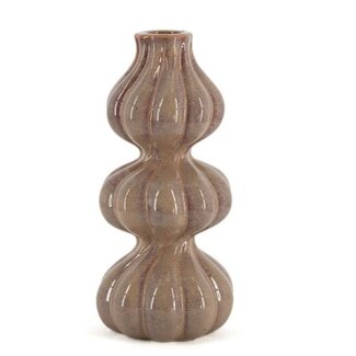 Aardewerk kaarsenstandaard trio bruin - 9x9x19,5cm