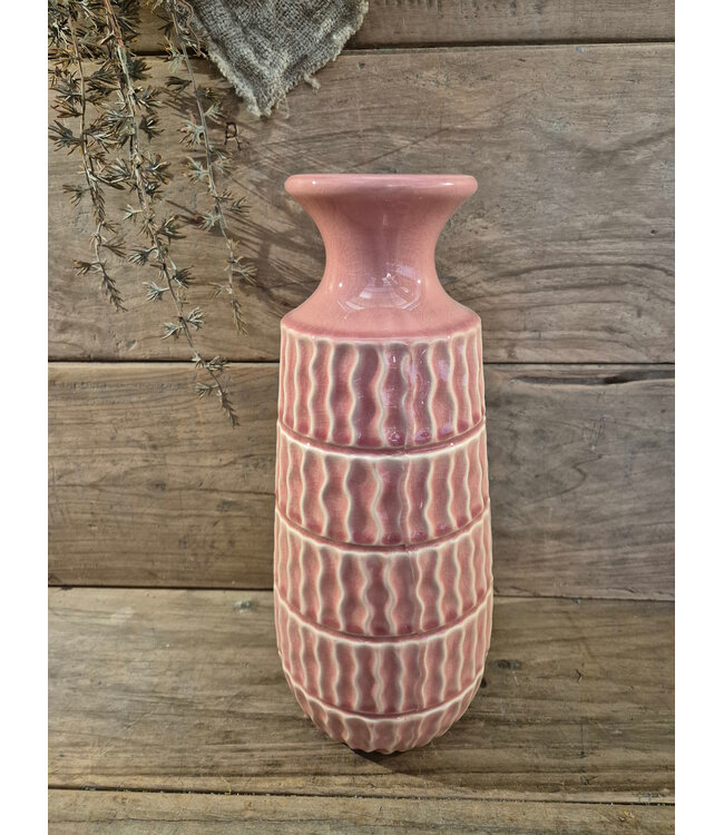 Aardewerk vaas Aztec roze - 	16x16x38cm