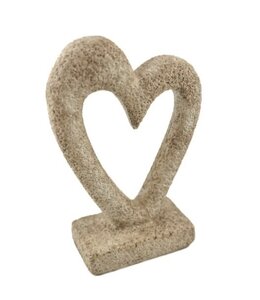 Aardewerk ornament hart beige - 13x6x19,5cm