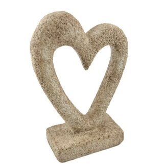 Aardewerk ornament hart beige - 13x6x19,5cm