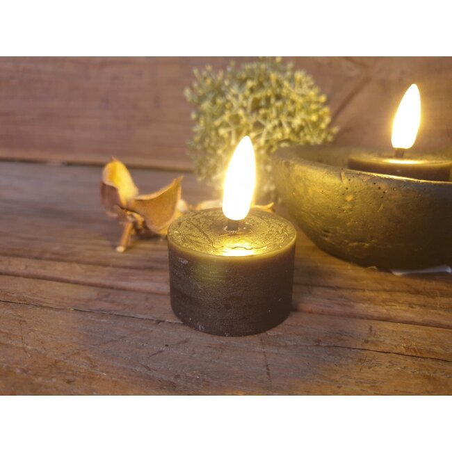 Countryfield # Theelicht - waxine - rustiek Ø4CM LED ro Lyon s2 zwart-L4B4H5,2CM