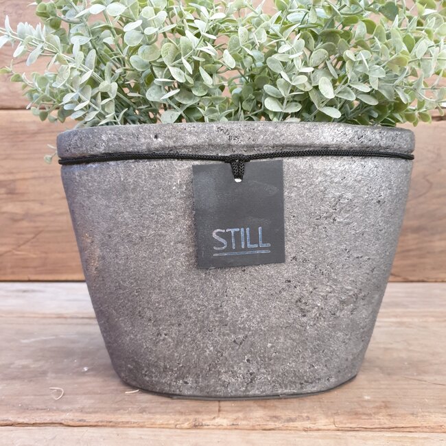 Still # wordt niet verzonden - 4324 - Grijs gemeleerde ovale bloempot Ca. 29 B x 15 D x 19 H cm - serie "Earth"
