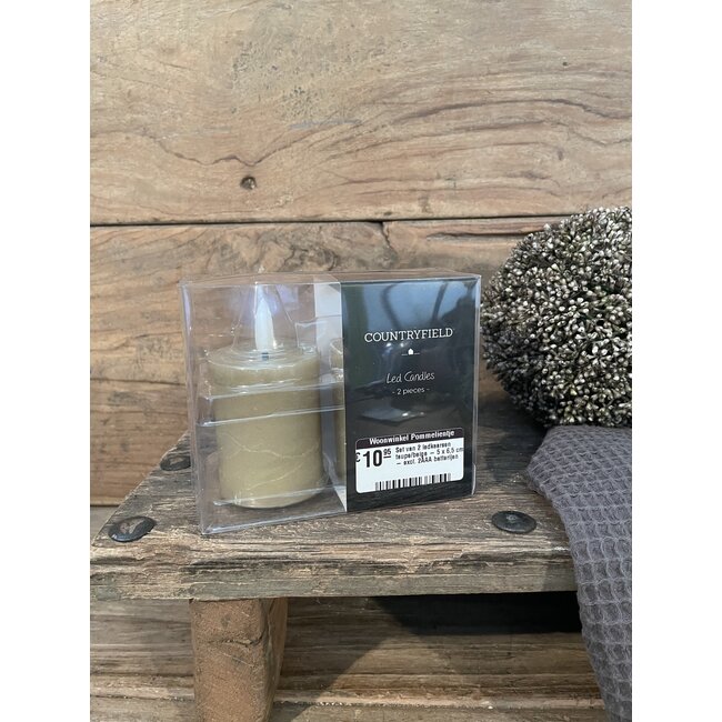 Set van 2 ledkaarsen taupe/beige - 5 x 6,5 cm - excl. 2AAA batterijen