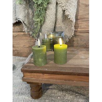 Countryfield # set van 2 Stompkaars Ø5CM LED ro Lyon s2 l.groen-L5B5H9CM