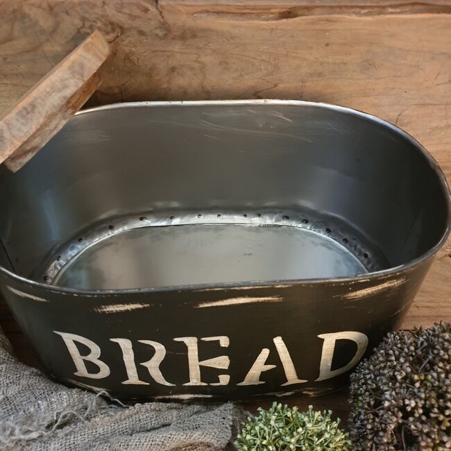 # Breadbox 38x24x20cm - metaal - mangohouten deksel