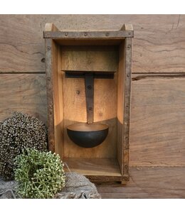 @ Oude baksteenmal - hout - met metalen lepel - 30 x 15 x 9 cm