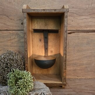 # Oude baksteenmal - hout - met metalen lepel - 30 x 15 x 9 cm