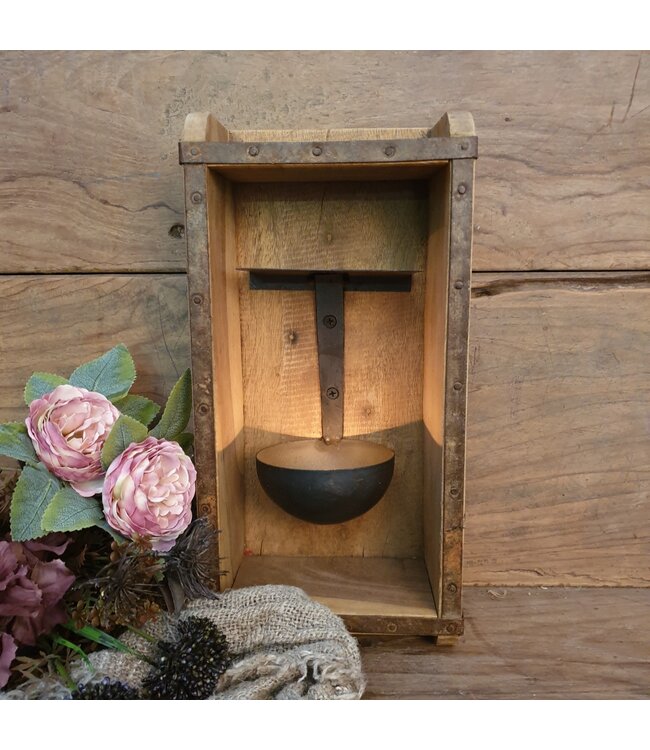 # Oude baksteenmal - hout - met metalen lepel - 30 x 15 x 9 cm