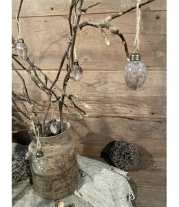 # Doos glazen eitjes met veer, 9 stuks