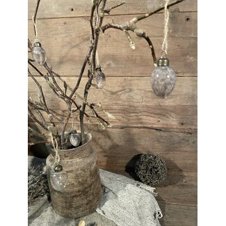 Doos glazen eitjes met veer, 9 stuks