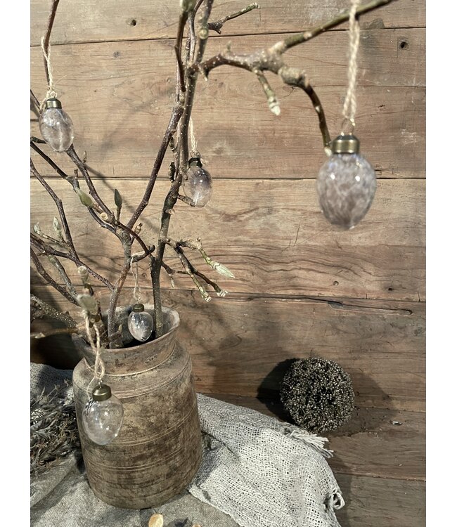 # Doos glazen eitjes met veer, 9 stuks