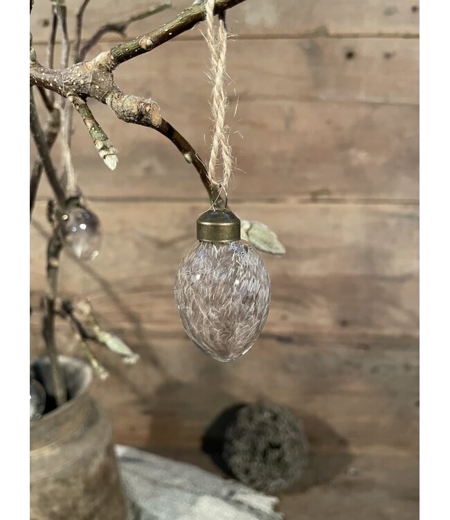 # Doos glazen eitjes met veer, 9 stuks