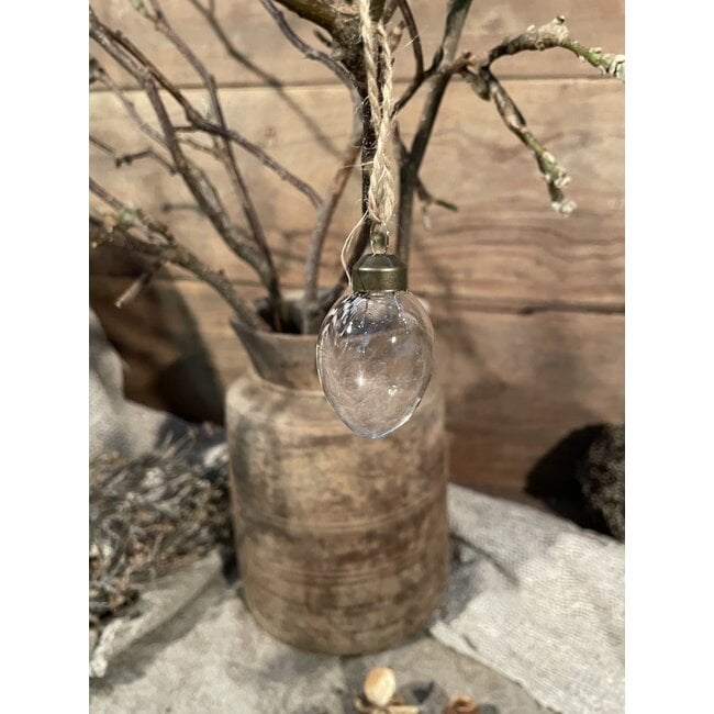 Doos glazen eitjes met veer, 9 stuks