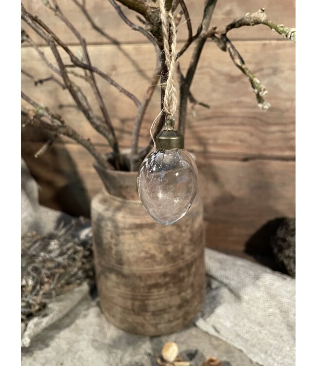 # Doos glazen eitjes met veer, 9 stuks