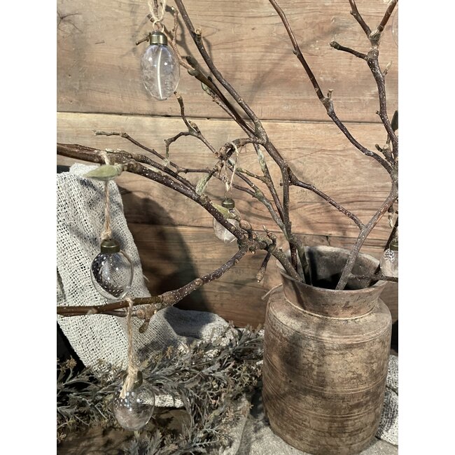 Doos glazen eitjes met veer, 9 stuks