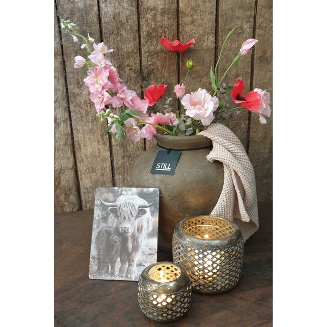 # 878 - afbeelding op hardboard -  hooglander met kalf - 14 x 19 cm