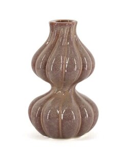 # Aardewerk kaarsenstandaard duo bruin - 	9x9x15cm