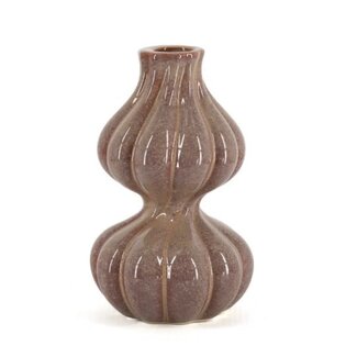 Aardewerk kaarsenstandaard duo bruin - 	9x9x15cm