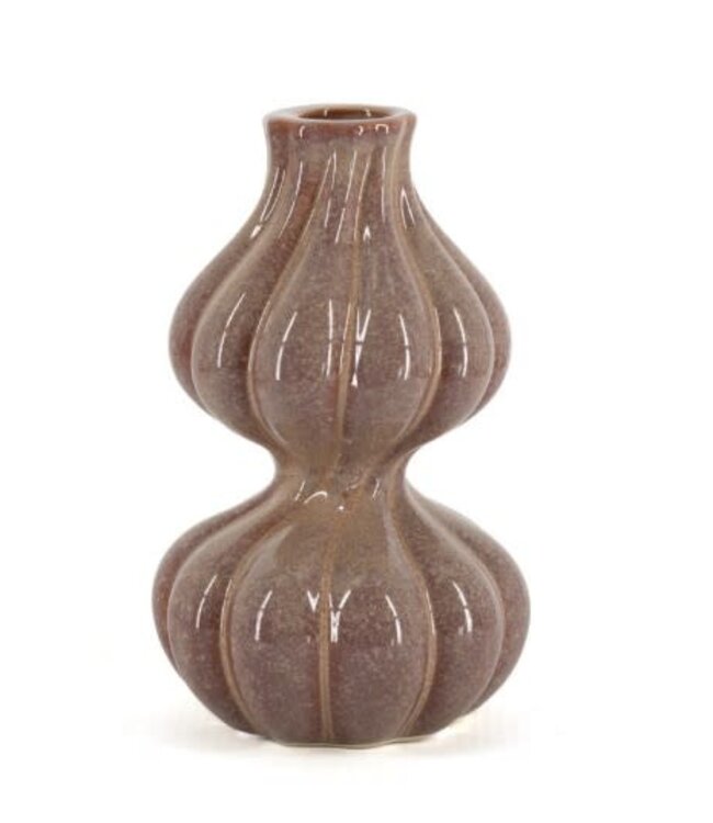 # Aardewerk kaarsenstandaard duo bruin - 	9x9x15cm