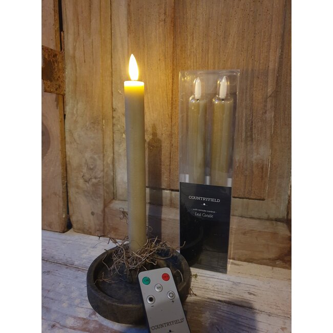 Countryfield # Set van 2 ledkaarsen - beige - 3d vlam - afstandsbediening - 24 cm