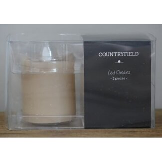 Countryfield # Set van 2 Stompkaars rustiek antiek Ø5CM LED ro Lyon s2 beige-L5B5H7,2CM