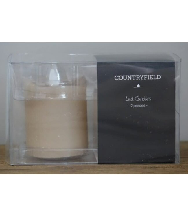Countryfield # Set van 2 Stompkaars rustiek antiek Ø5CM LED ro Lyon s2 beige-L5B5H7,2CM