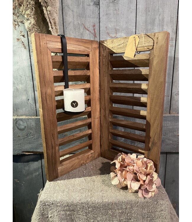 # Houten dubbel louvreluik - 50 cm hoog - 2 x 26 cm breed - naturel
