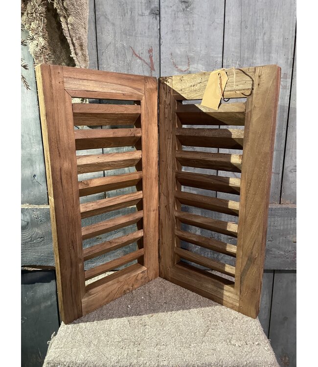 # Houten dubbel louvreluik - 50 cm hoog - 2 x 26 cm breed - naturel