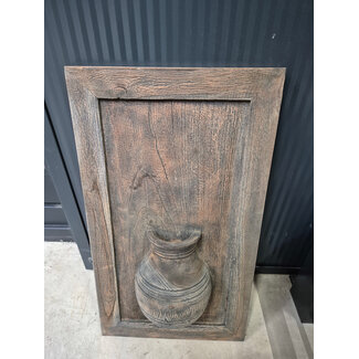 Houten wandpaneel met vaas - licht - ca. 51 x 29 cm