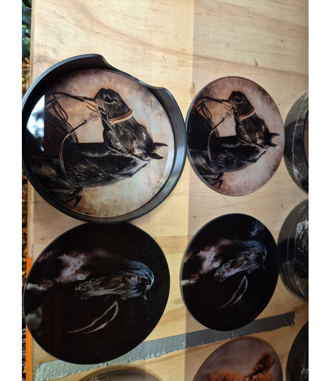 # 997 - Set van 4 onderzetters plexiglas - Paarden - 10 cm