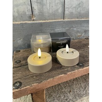 Countryfield # Set van 2 waxine led - taupe/beige - 6,5 x 2,5 - excl. 2AAA batterijen