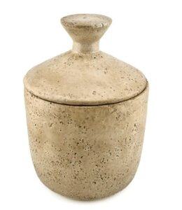 # Aardewerk potje met deksel beige wb - 	14x14x20cm