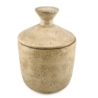 Aardewerk potje met deksel beige wb - 	14x14x20cm