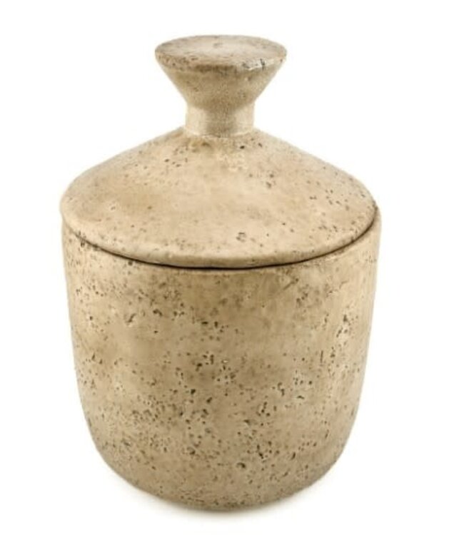 # Aardewerk potje met deksel beige wb - 	14x14x20cm