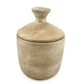 Aardewerk potje met deksel beige wb - 11x11x16cm